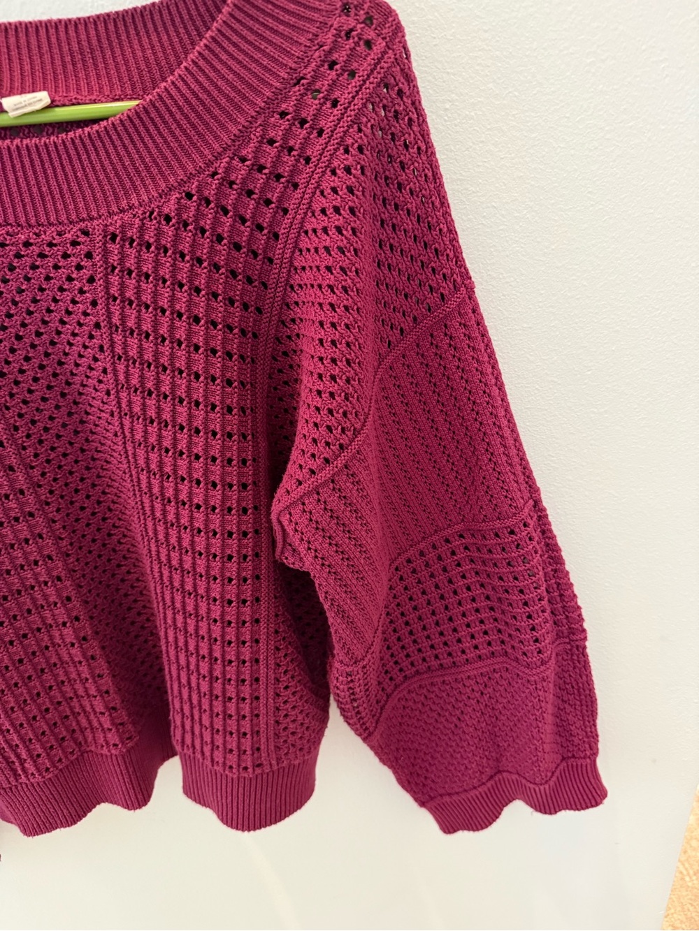 Moth Womens Raspberry Open-Knit Crew Sweater - Picture 5 of 6
